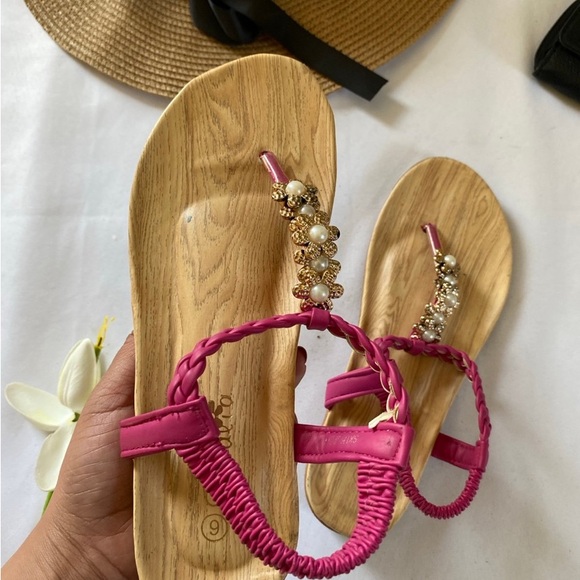 Pink petalia summer slip on garder sandals tan pink size 6 flat - Picture 2 of 5